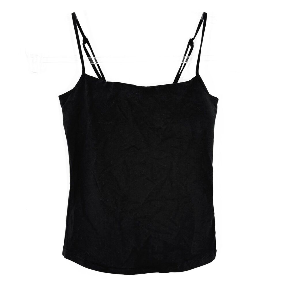 J.CREW Stretch Cotton Shelf-Bra Tank Top XXS Black Lightweight Contour NWT B59